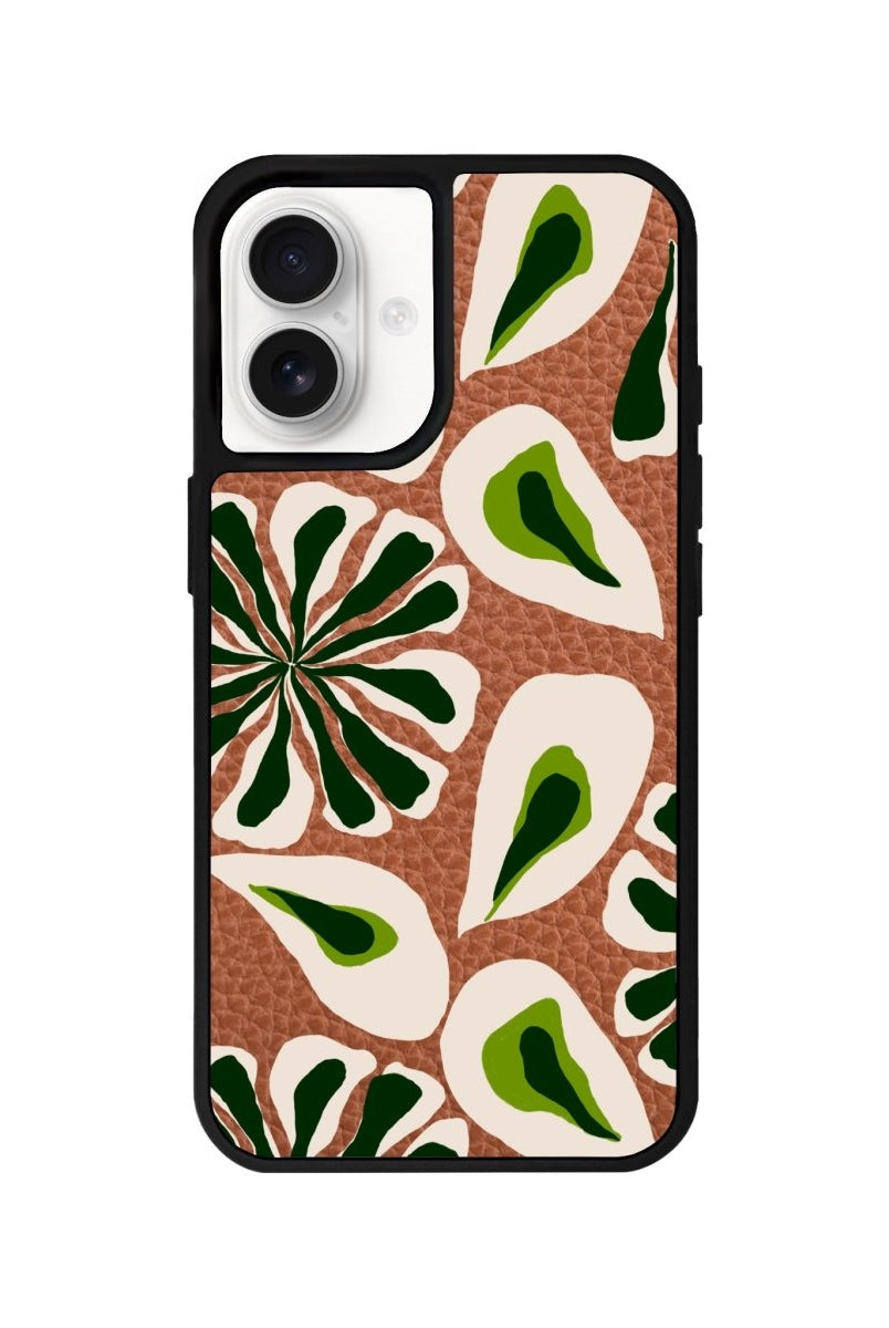iPhone 16 Leafs Leather Vegan Deri Telefon Kılıfı Kahverengi - SUMTHINCS
