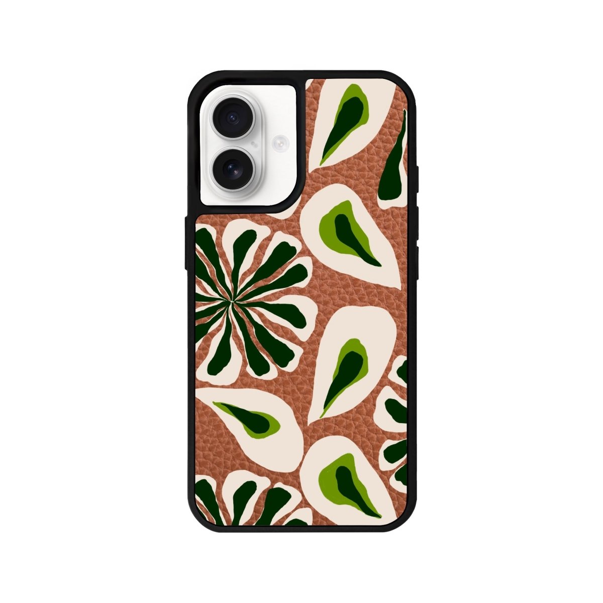 iPhone 16 Leafs Leather Vegan Deri Telefon Kılıfı Kahverengi - SUMTHINCS