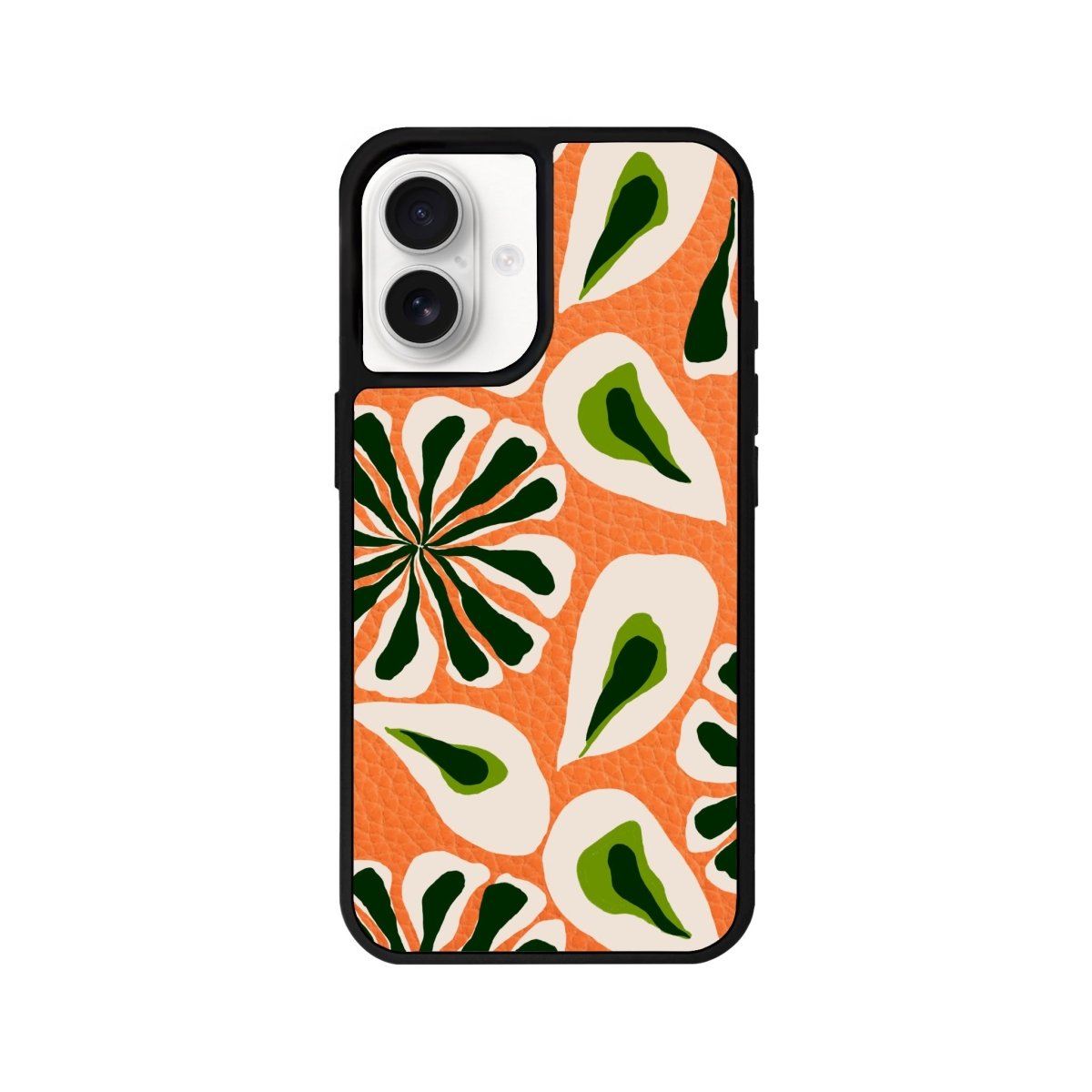 iPhone 16 Leafs Leather Vegan Deri Telefon Kılıfı Turuncu - SUMTHINCS