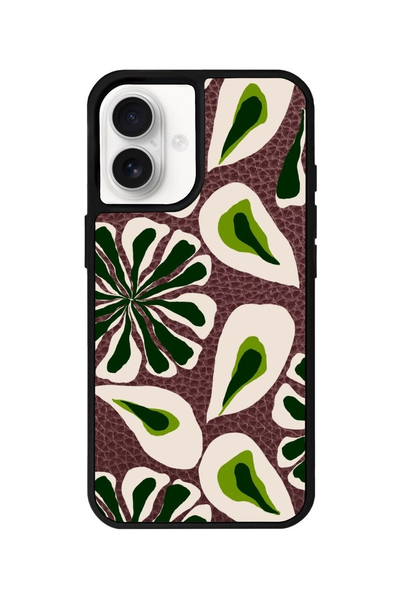 iPhone 16 Leafs Leather Vegan Deri Telefon Kılıfı Bordo - SUMTHINCS