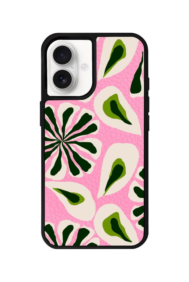iPhone 16 Leafs Leather Vegan Deri Telefon Kılıfı Pembe - SUMTHINCS
