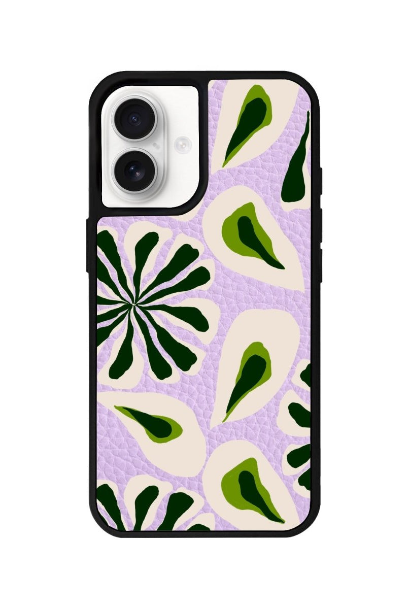 iPhone 16 Leafs Leather Vegan Deri Telefon Kılıfı Lila - SUMTHINCS
