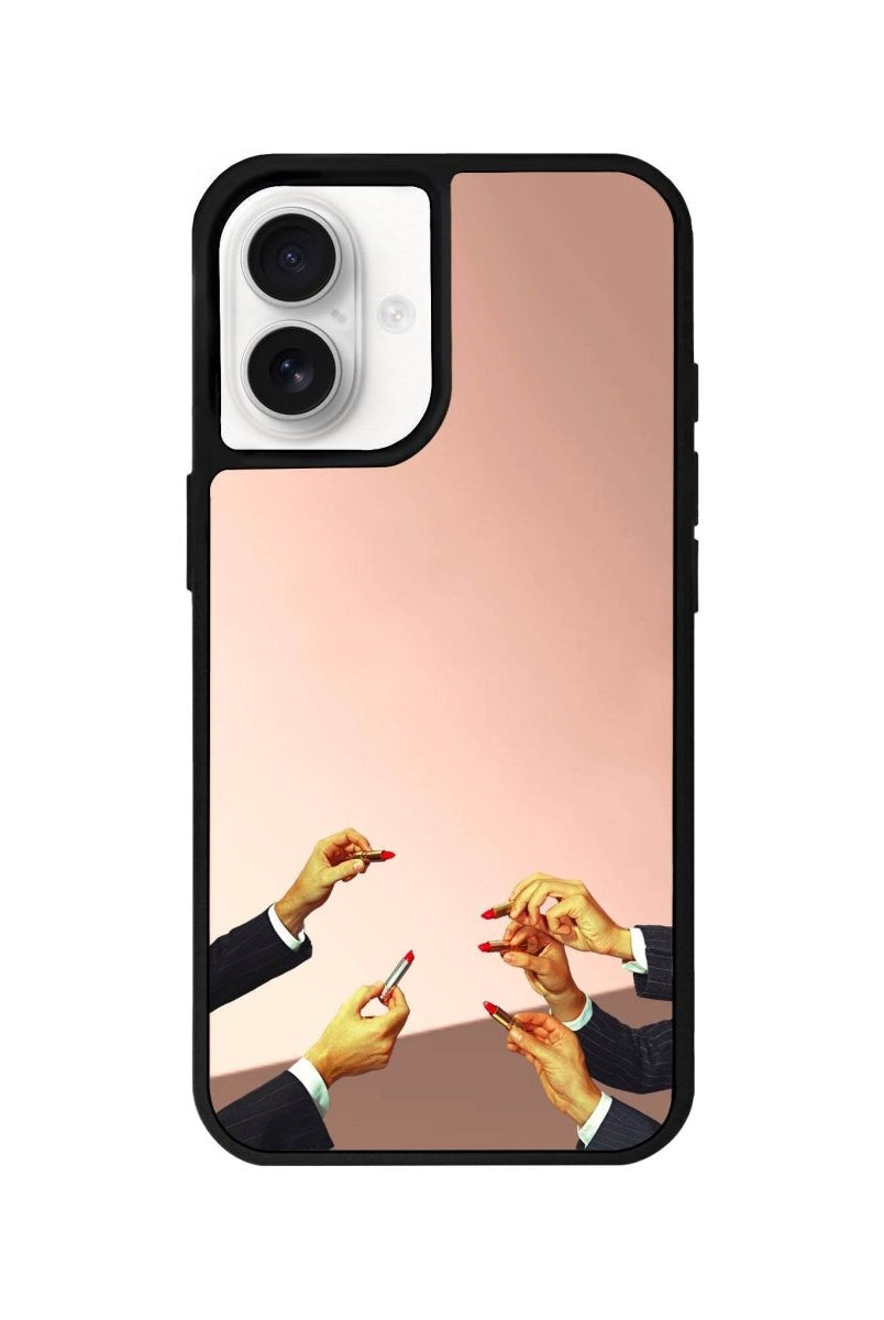 iPhone 16 Lipstick Mirror Aynalı Telefon Kılıfı Metalik Pembe - SUMTHINCS