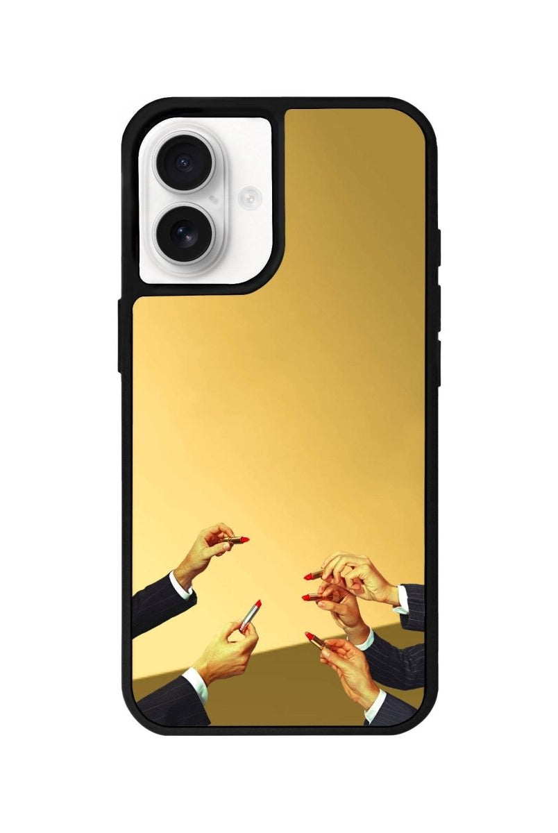 iPhone 16 Lipstick Mirror Aynalı Telefon Kılıfı Altın - SUMTHINCS