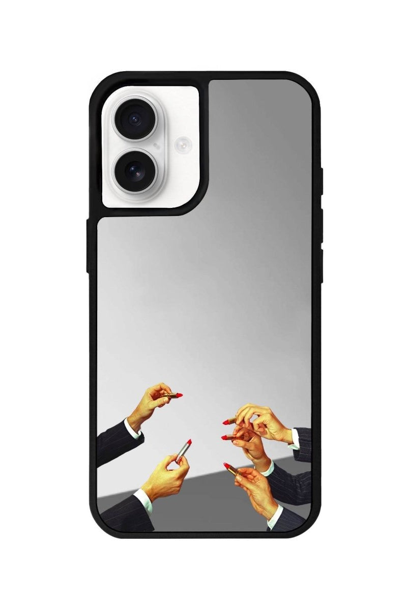iPhone 16 Lipstick Mirror Aynalı Telefon Kılıfı Gümüş - SUMTHINCS