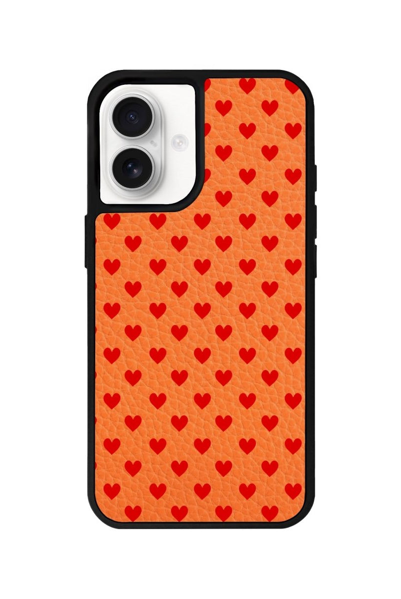 iPhone 16 Little Hearts Leather Vegan Deri Telefon Kılıfı Turuncu - SUMTHINCS