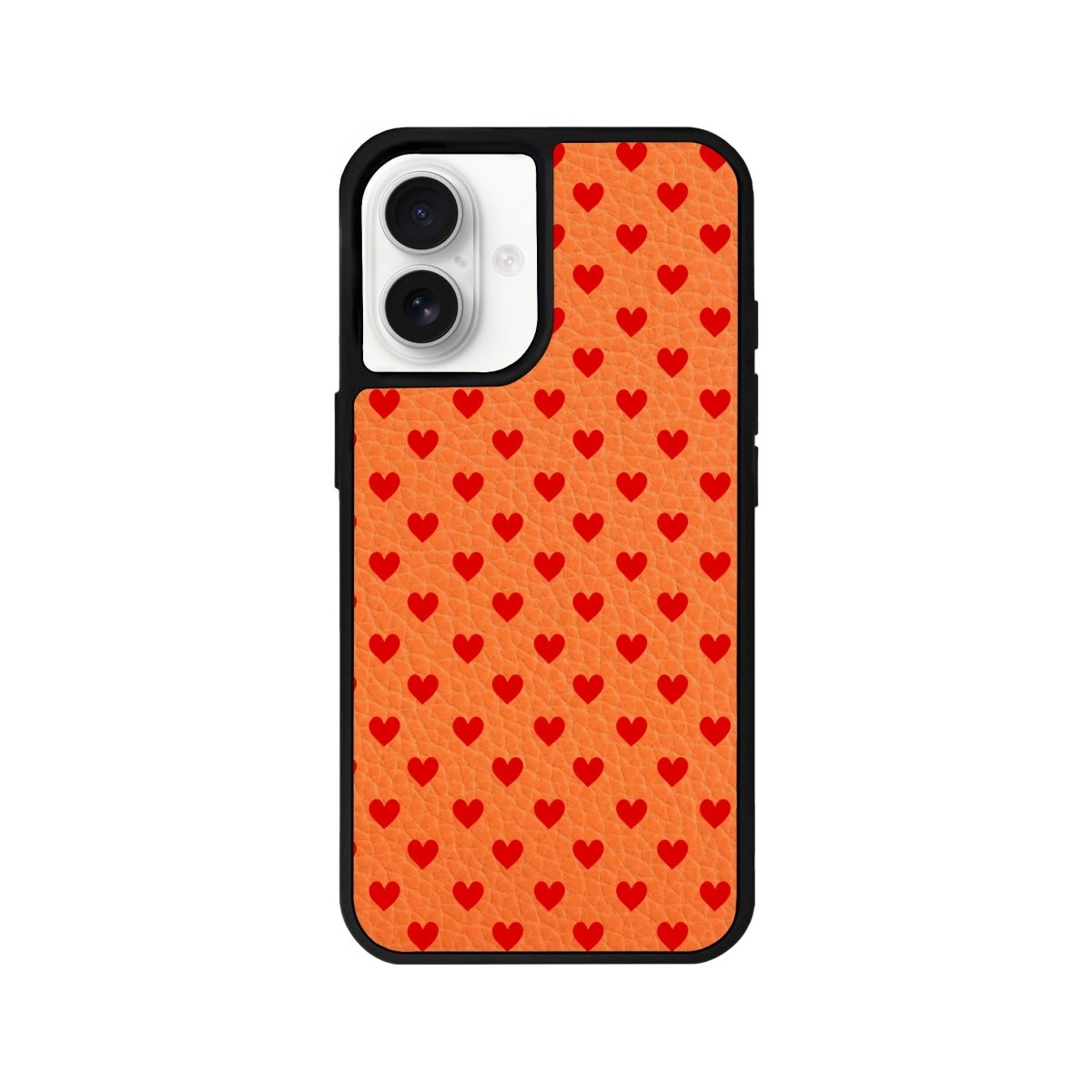 iPhone 16 Little Hearts Leather Vegan Deri Telefon Kılıfı Turuncu - SUMTHINCS