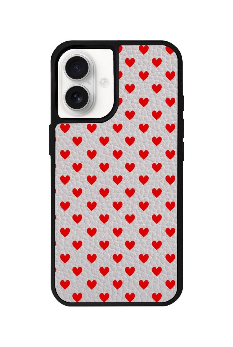 iPhone 16 Little Hearts Leather Vegan Deri Telefon Kılıfı Gri - SUMTHINCS