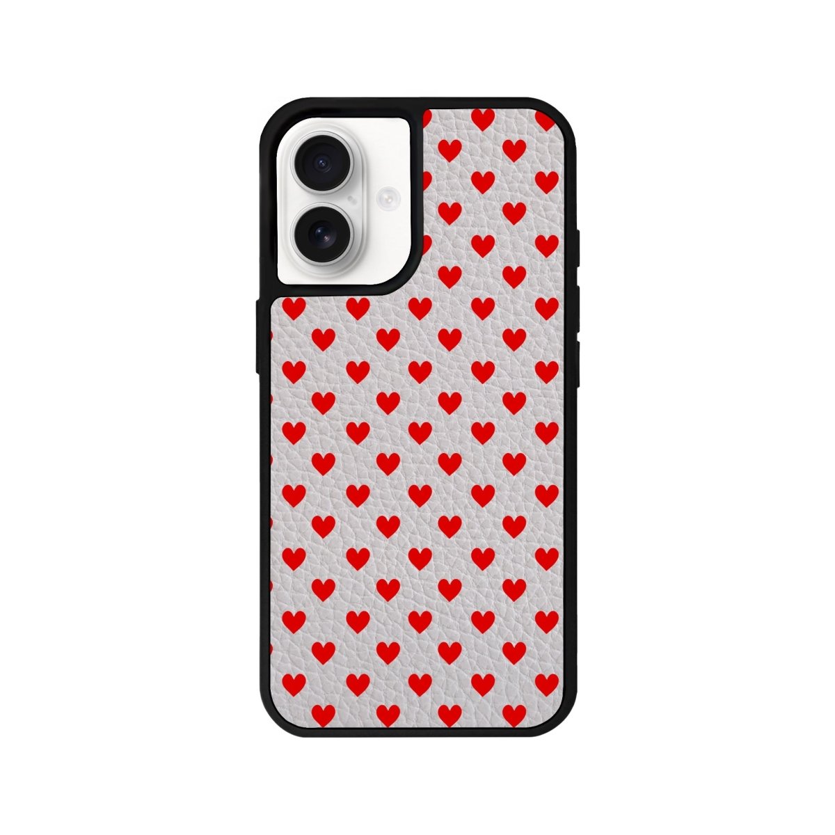 iPhone 16 Little Hearts Leather Vegan Deri Telefon Kılıfı Gri - SUMTHINCS