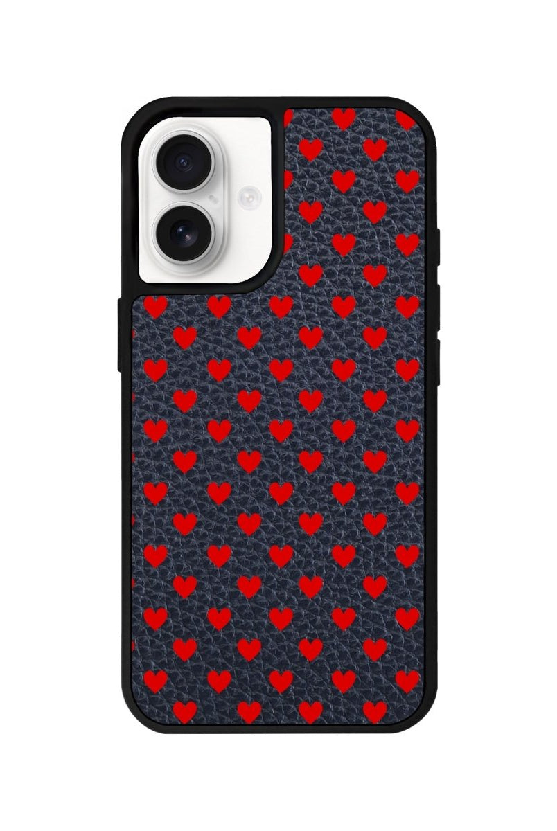iPhone 16 Little Hearts Leather Vegan Deri Telefon Kılıfı Pasifik Mavi - SUMTHINCS