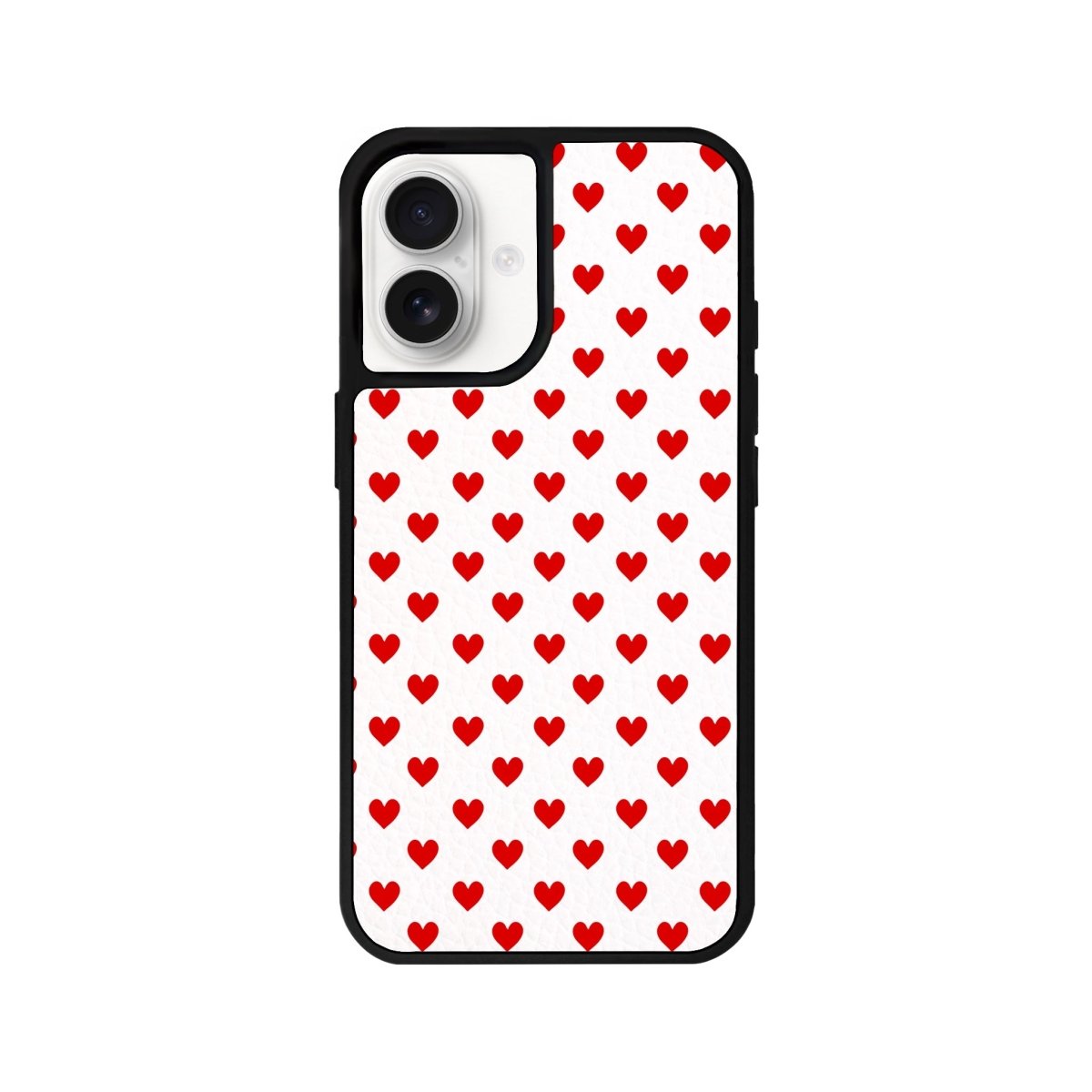 iPhone 16 Little Hearts Leather Vegan Deri Telefon Kılıfı Beyaz - SUMTHINCS