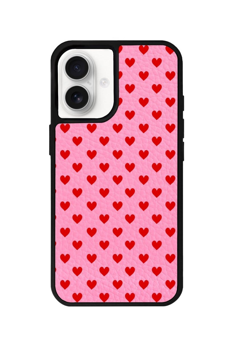 iPhone 16 Little Hearts Leather Vegan Deri Telefon Kılıfı Pembe - SUMTHINCS