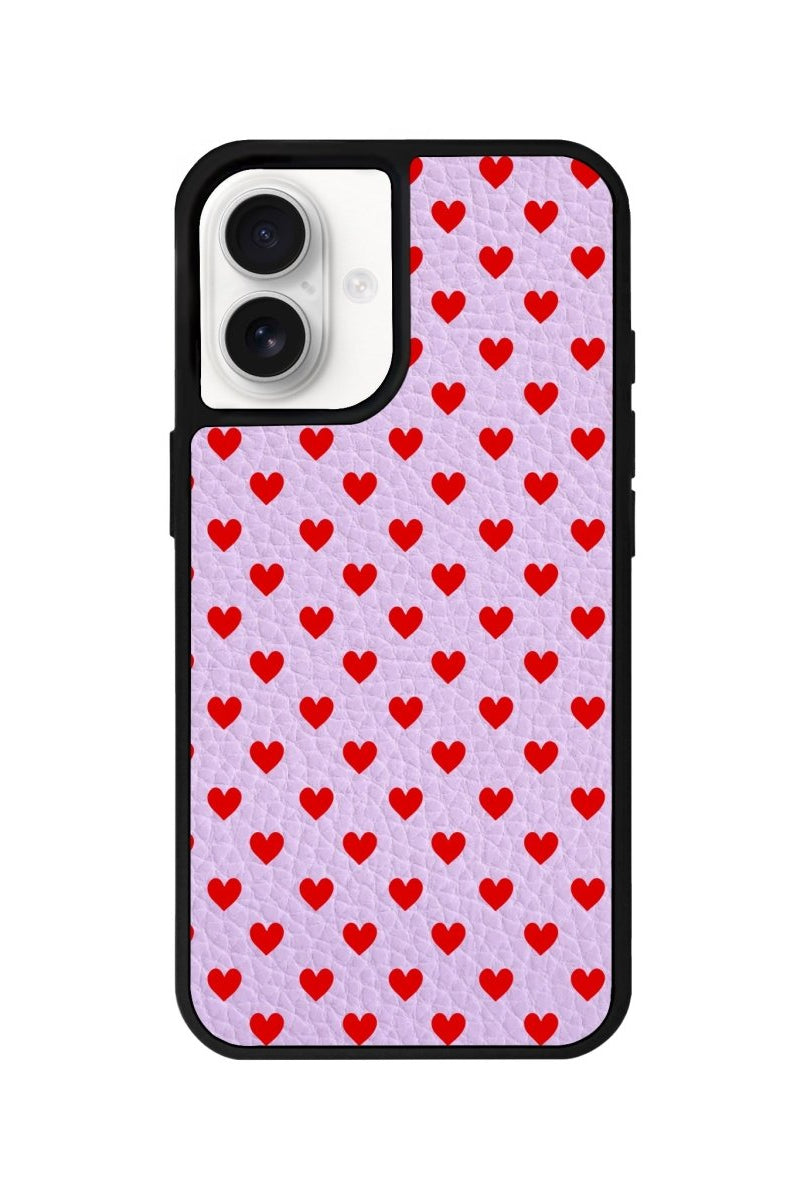 iPhone 16 Little Hearts Leather Vegan Deri Telefon Kılıfı Lila - SUMTHINCS