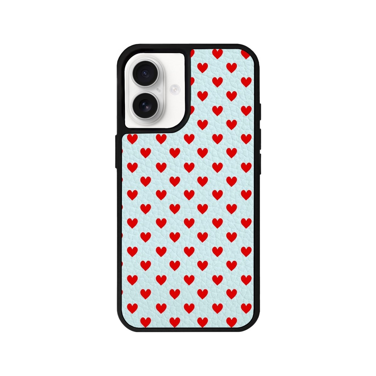iPhone 16 Little Hearts Leather Vegan Deri Telefon Kılıfı Açık Mavi - SUMTHINCS