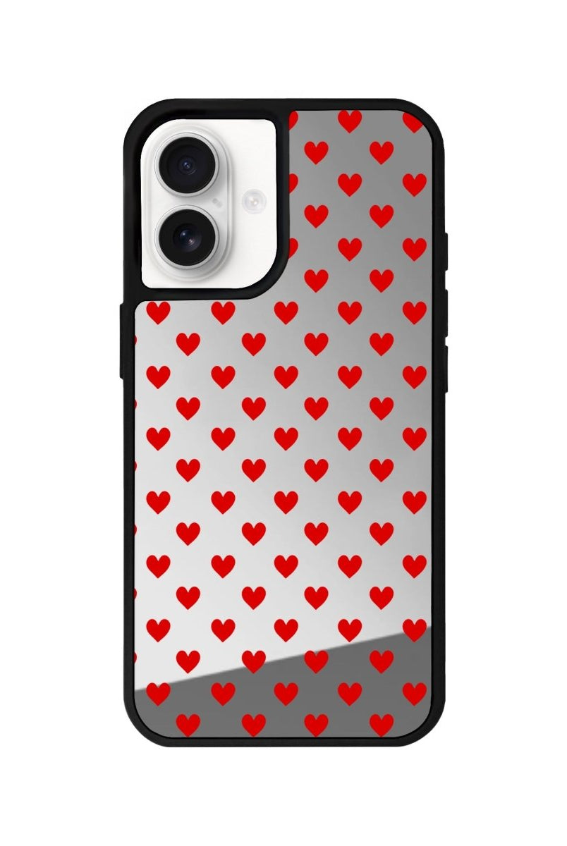iPhone 16 Little Hearts Mirror Aynalı Telefon Kılıfı Gümüş - SUMTHINCS