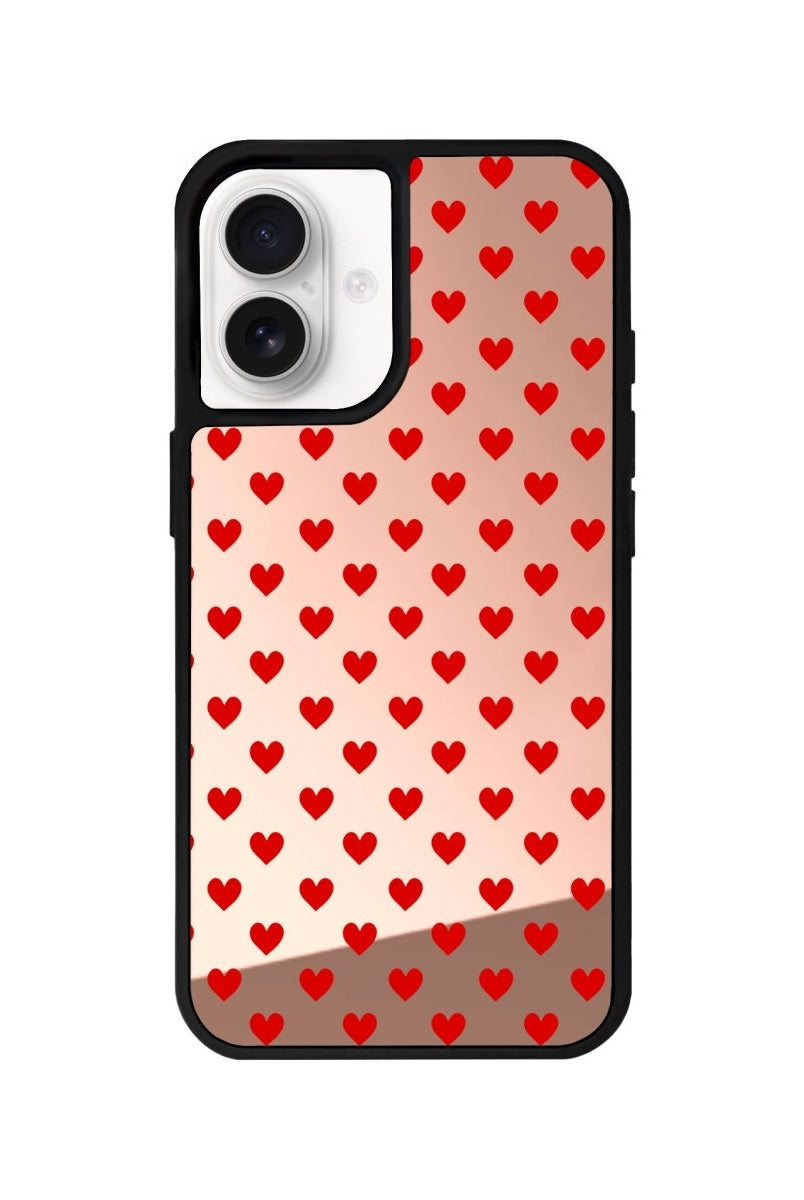 iPhone 16 Little Hearts Mirror Aynalı Telefon Kılıfı Metalik Pembe - SUMTHINCS