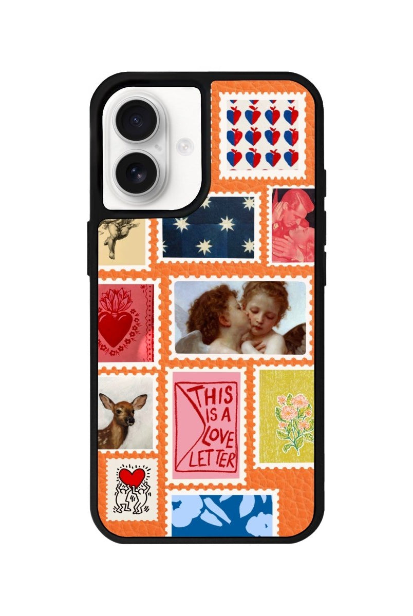 iPhone 16 Love Letter Leather Vegan Deri Telefon Kılıfı Turuncu - SUMTHINCS