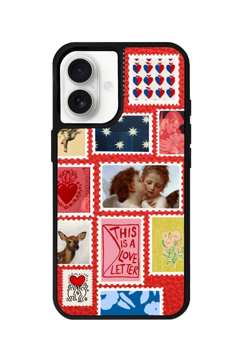 iPhone 16 Love Letter Leather Vegan Deri Telefon Kılıfı Kırmızı - SUMTHINCS