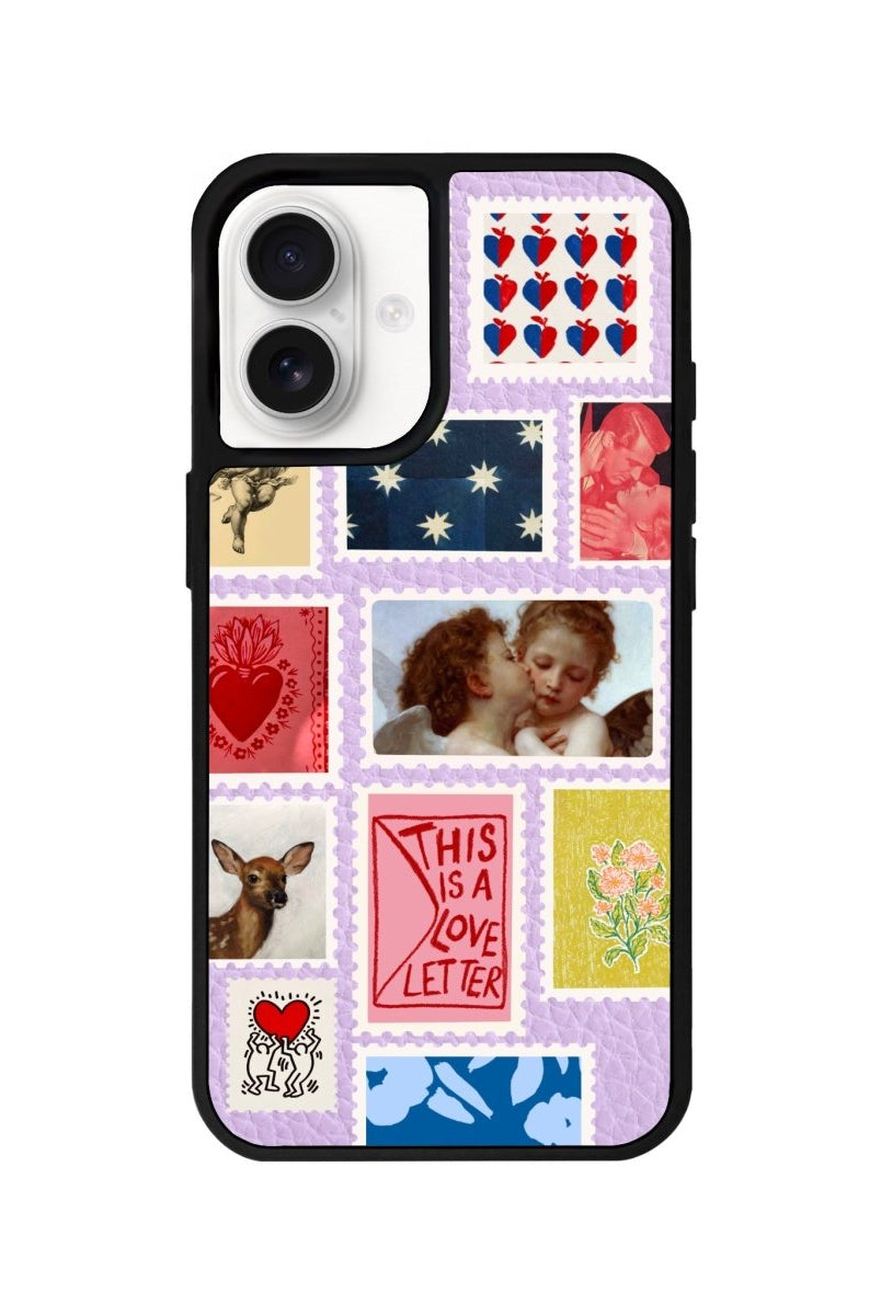 iPhone 16 Love Letter Leather Vegan Deri Telefon Kılıfı Lila - SUMTHINCS