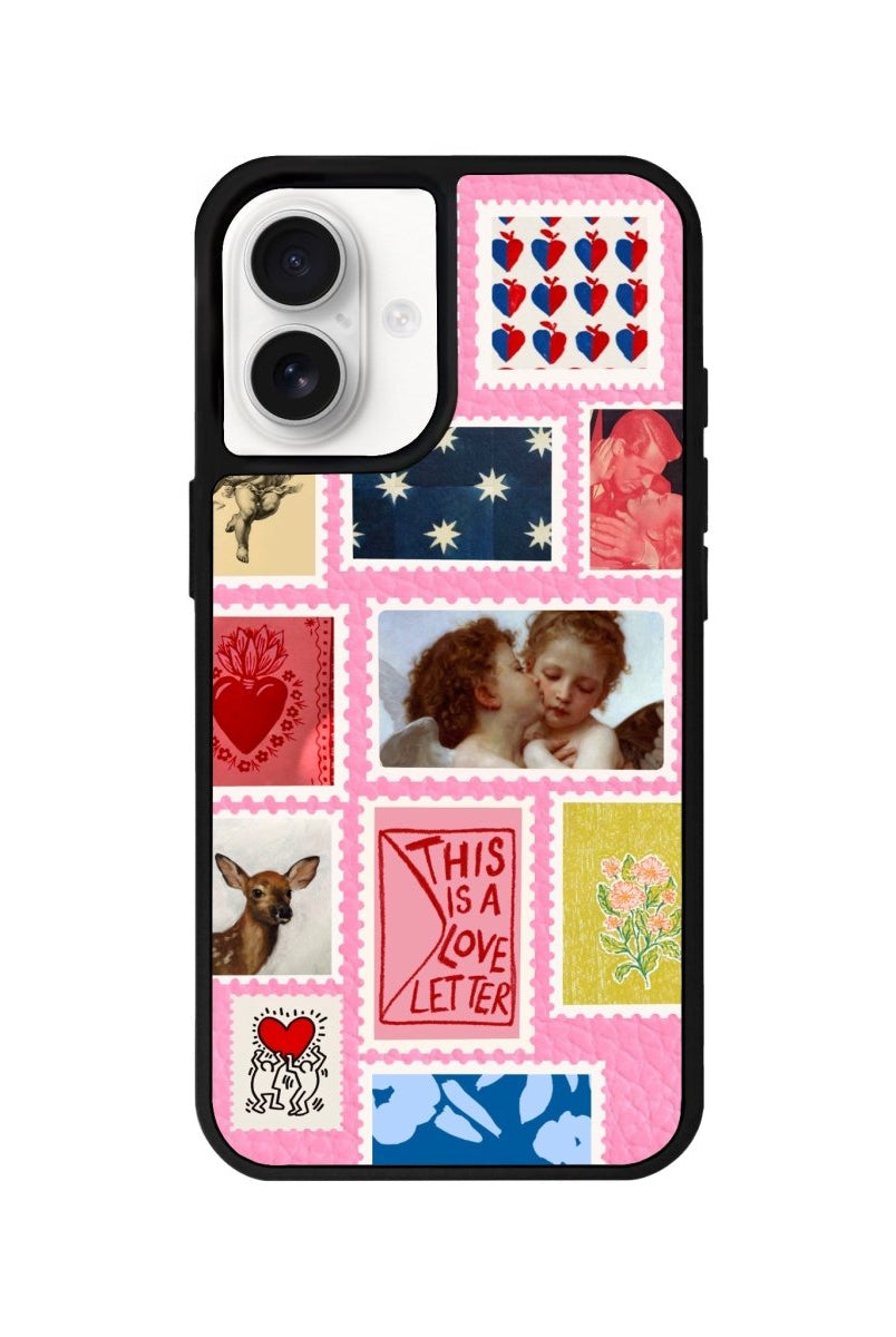 iPhone 16 Love Letter Leather Vegan Deri Telefon Kılıfı Pembe - SUMTHINCS