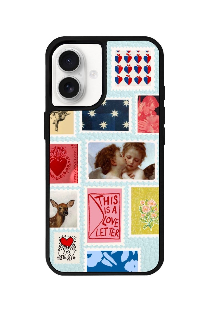 iPhone 16 Love Letter Leather Vegan Deri Telefon Kılıfı Açık Mavi - SUMTHINCS