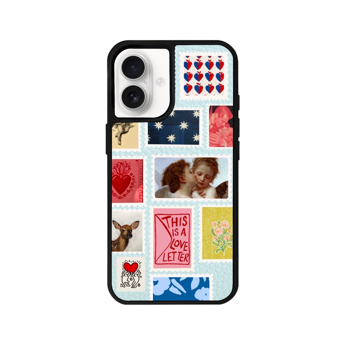 iPhone 16 Love Letter Leather Vegan Deri Telefon Kılıfı Açık Mavi - SUMTHINCS