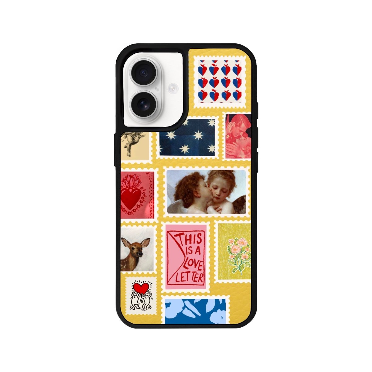 iPhone 16 Love Letter Leather Vegan Deri Telefon Kılıfı Sarı - SUMTHINCS