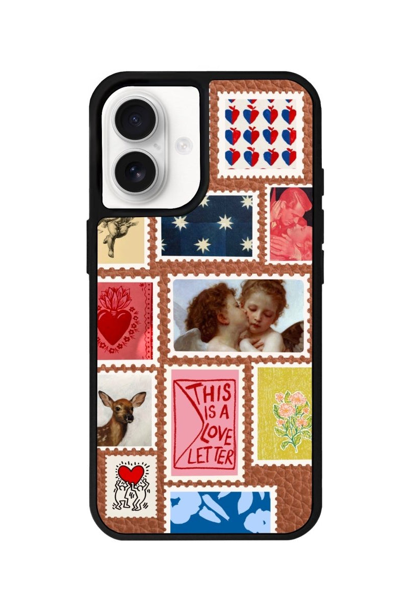 iPhone 16 Love Letter Leather Vegan Deri Telefon Kılıfı Kahverengi - SUMTHINCS