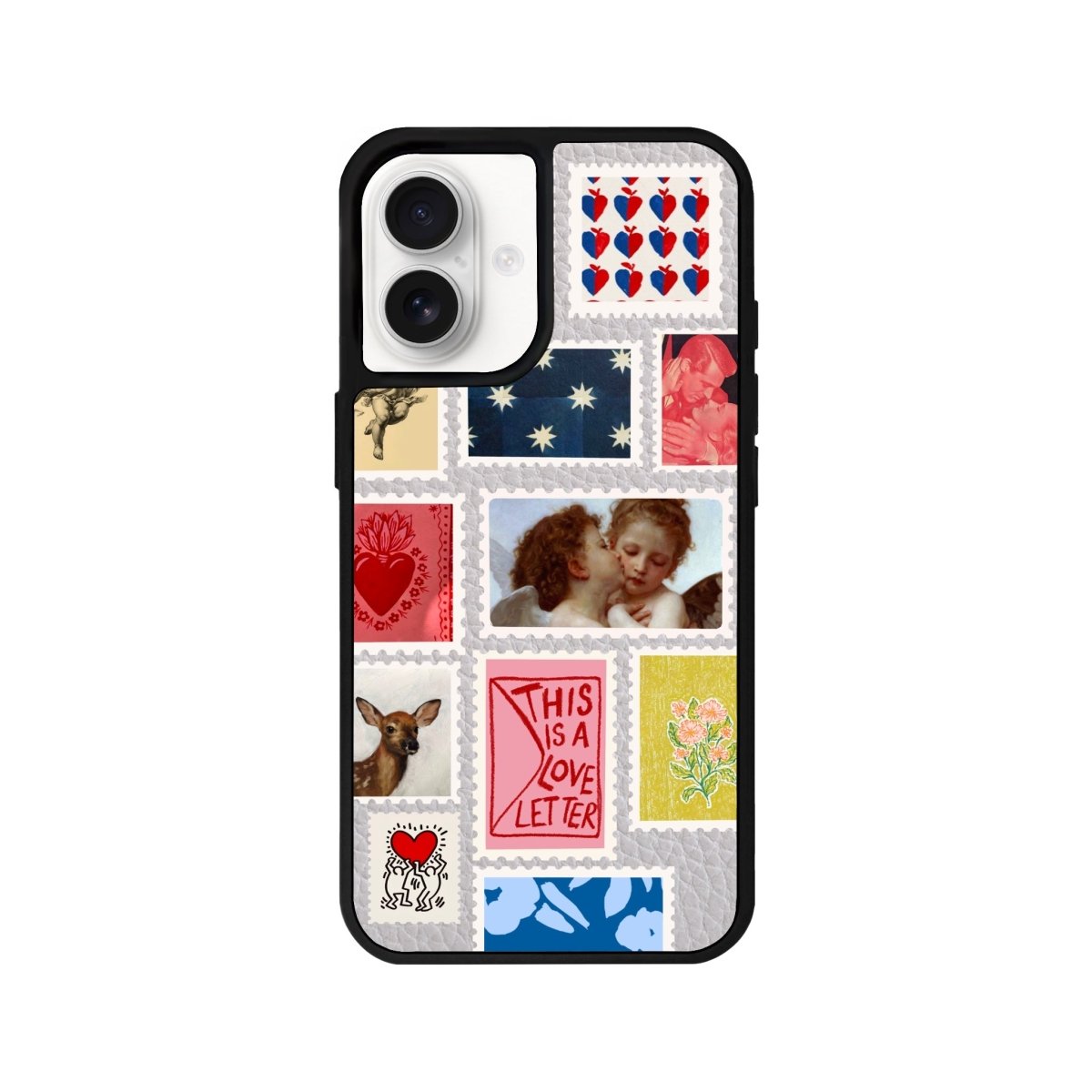 iPhone 16 Love Letter Leather Vegan Deri Telefon Kılıfı Gri - SUMTHINCS