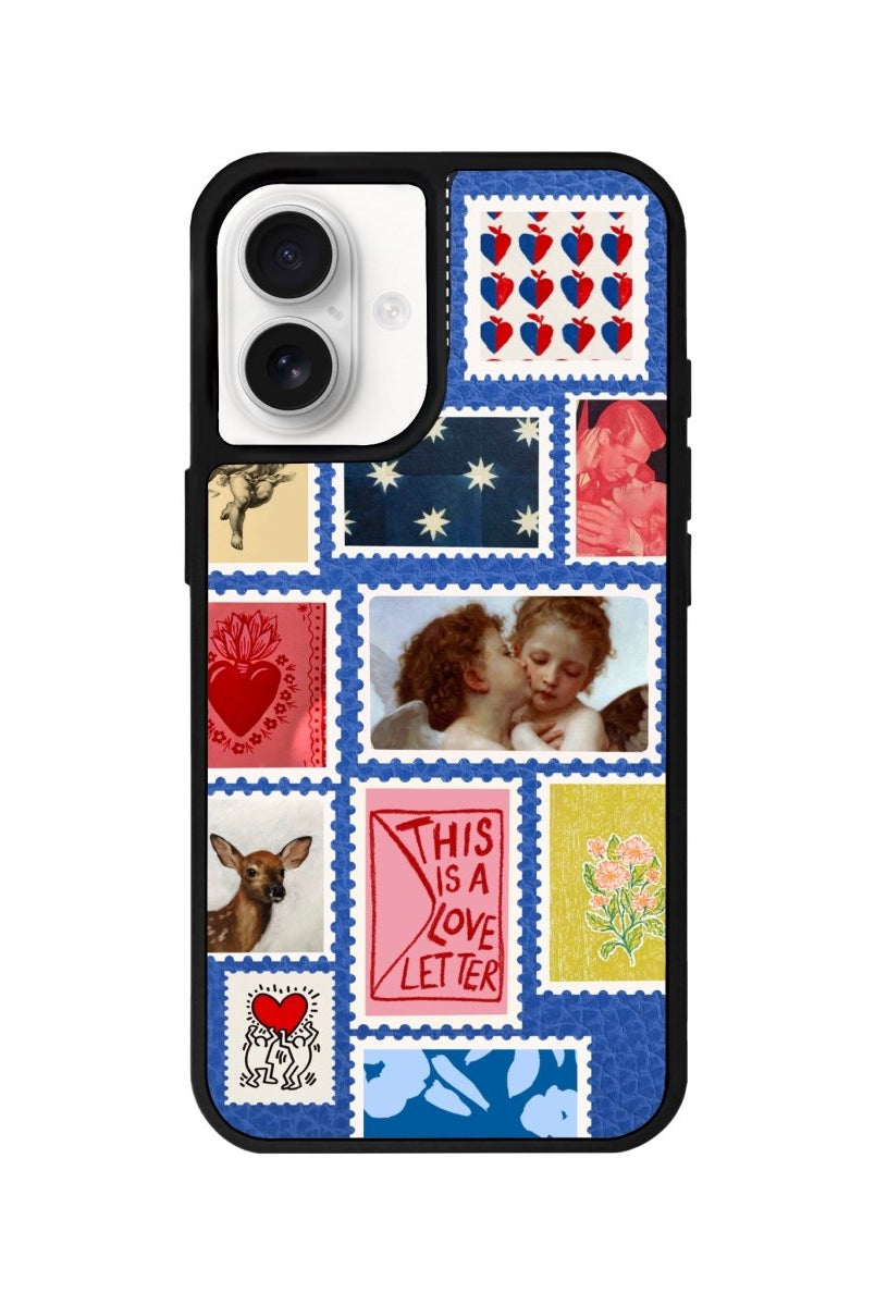 iPhone 16 Love Letter Leather Vegan Deri Telefon Kılıfı Mavi - SUMTHINCS