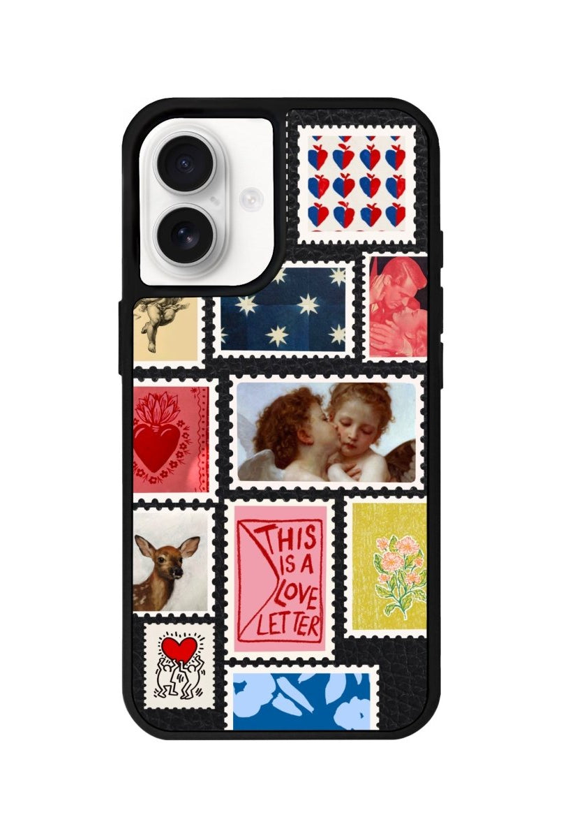 iPhone 16 Love Letter Leather Vegan Deri Telefon Kılıfı Siyah - SUMTHINCS