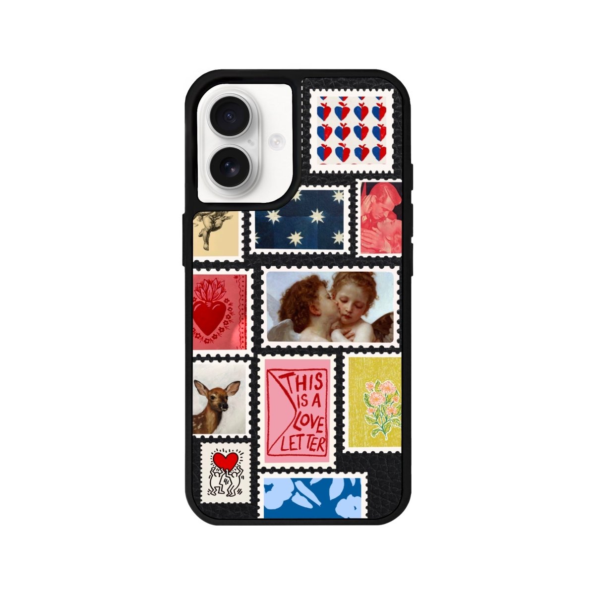 iPhone 16 Love Letter Leather Vegan Deri Telefon Kılıfı Siyah - SUMTHINCS