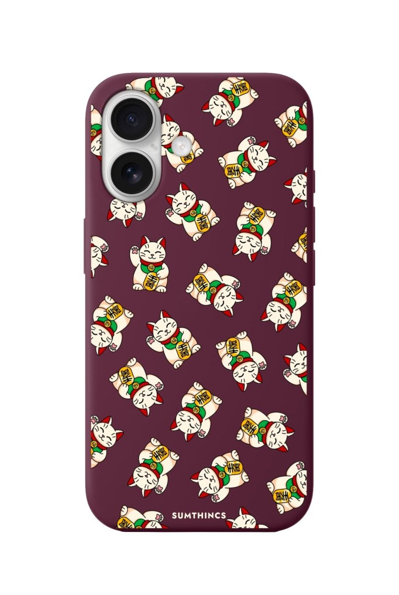 iPhone 16 Maneki Neko Premium Telefon Kılıfı Bordo - SUMTHINCS
