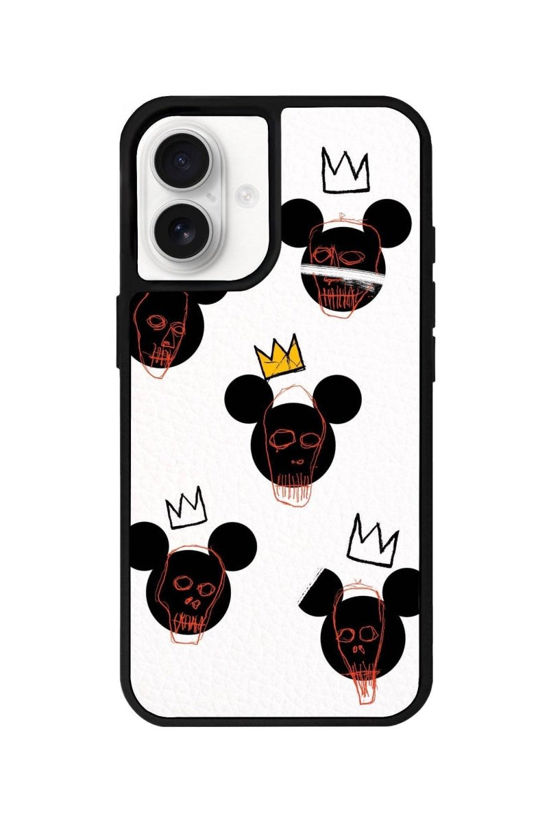 iPhone 16 Mickeys Midnight Leather Vegan Deri Telefon Kılıfı Beyaz - SUMTHINCS