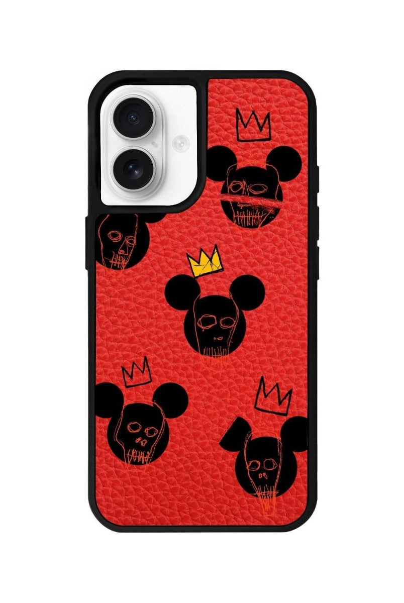 iPhone 16 Mickeys Midnight Leather Vegan Deri Telefon Kılıfı Kırmızı - SUMTHINCS