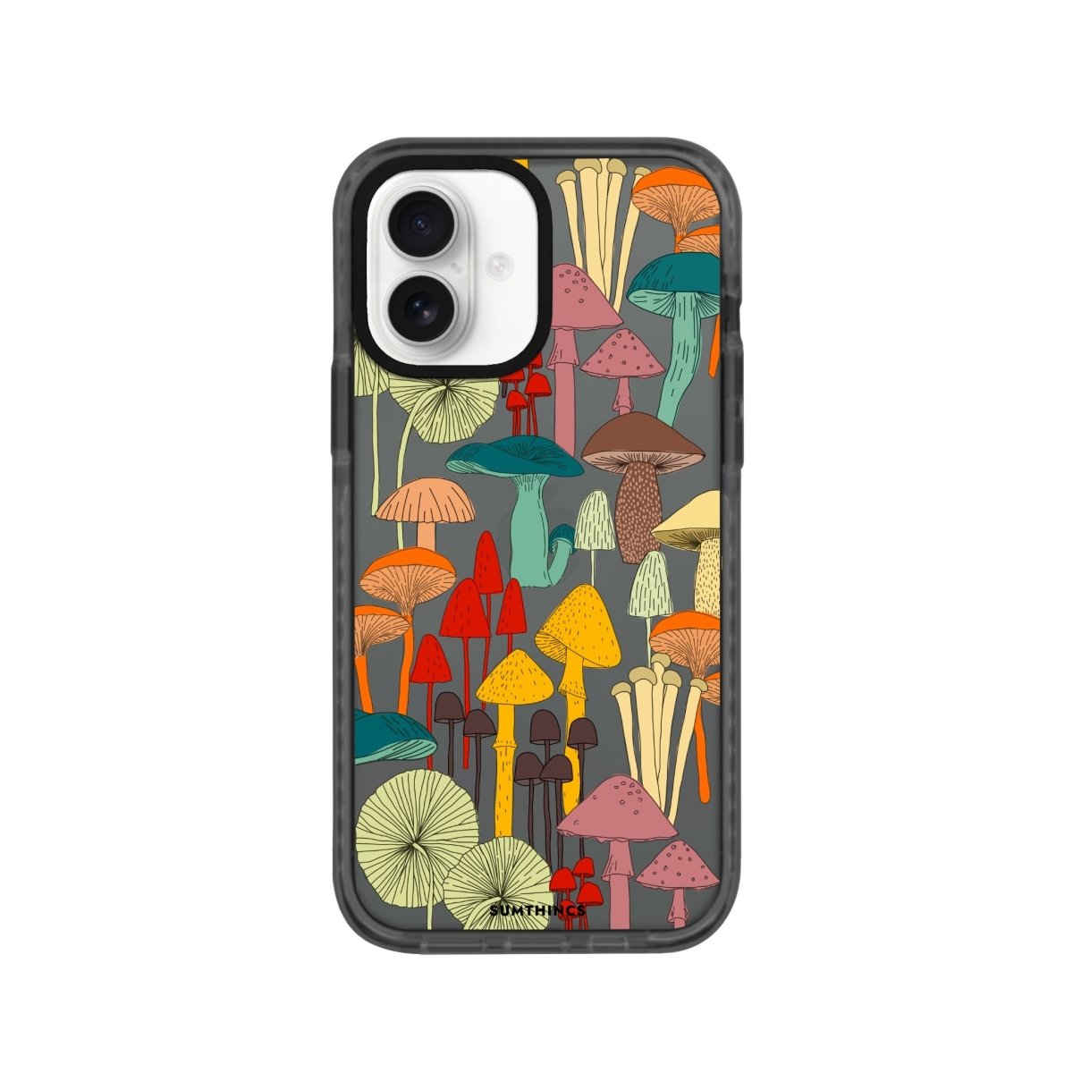 iPhone 16 Mushrooms Procase Şeffaf Telefon Kılıfı Antrasit - SUMTHINCS