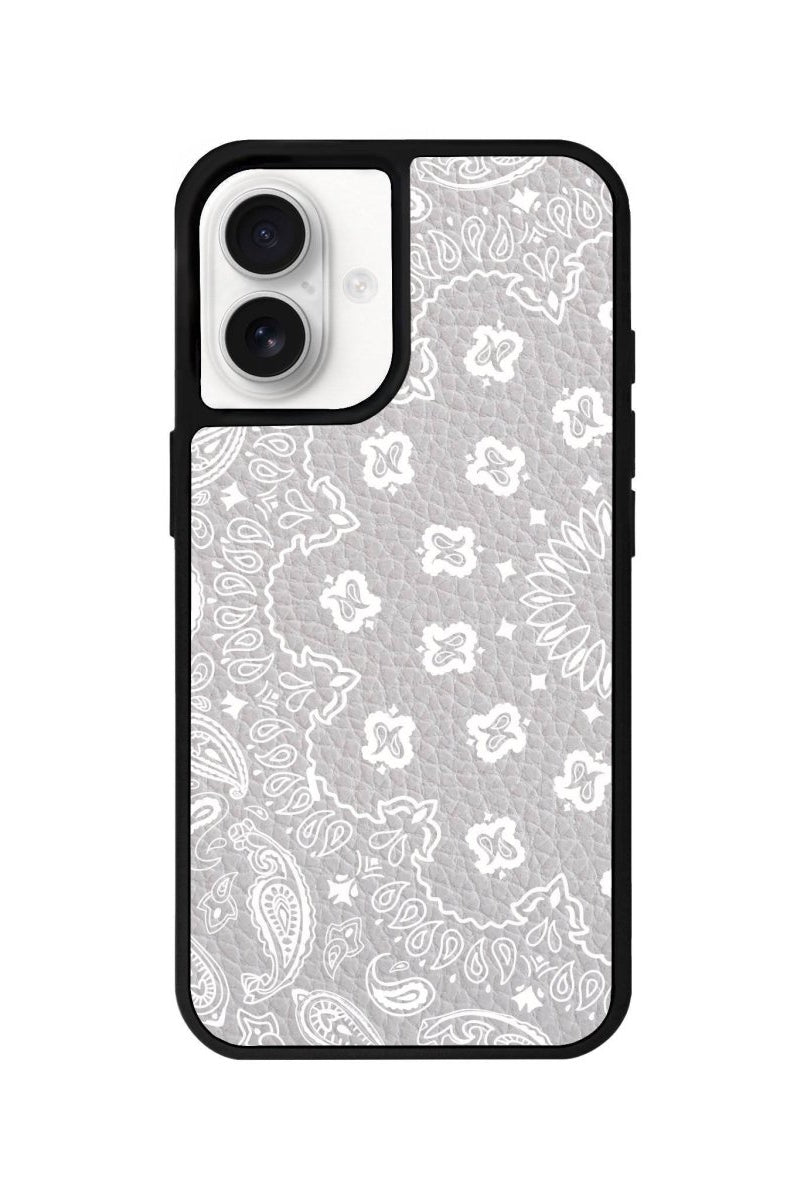 iPhone 16 Paisley Leather Vegan Deri Telefon Kılıfı Gri - SUMTHINCS