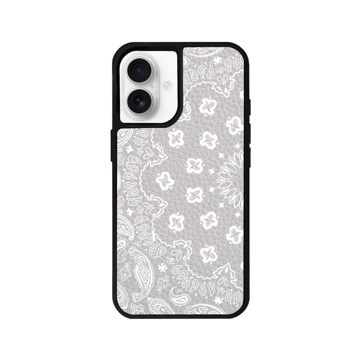 iPhone 16 Paisley Leather Vegan Deri Telefon Kılıfı Gri - SUMTHINCS