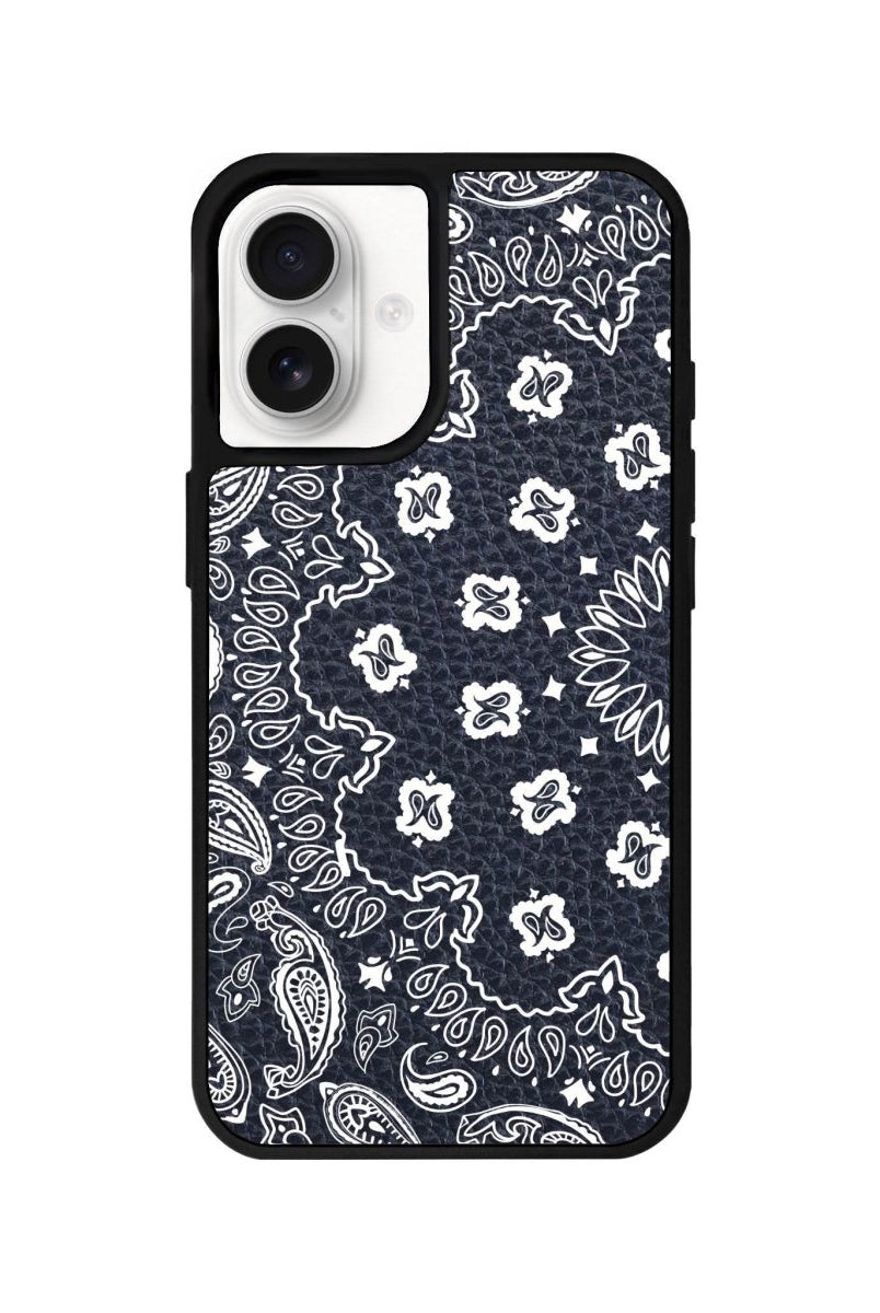 iPhone 16 Paisley Leather Vegan Deri Telefon Kılıfı Pasifik Mavi - SUMTHINCS
