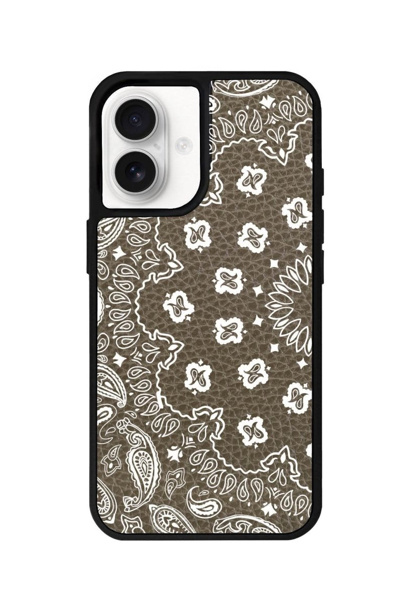 iPhone 16 Paisley Leather Vegan Deri Telefon Kılıfı Haki - SUMTHINCS
