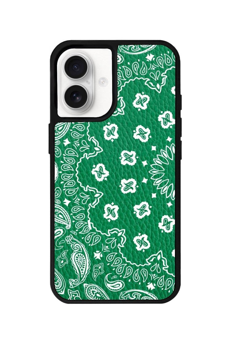 iPhone 16 Paisley Leather Vegan Deri Telefon Kılıfı Yeşil - SUMTHINCS