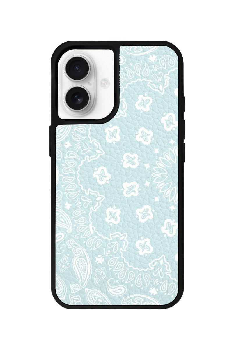iPhone 16 Paisley Leather Vegan Deri Telefon Kılıfı Açık Mavi - SUMTHINCS