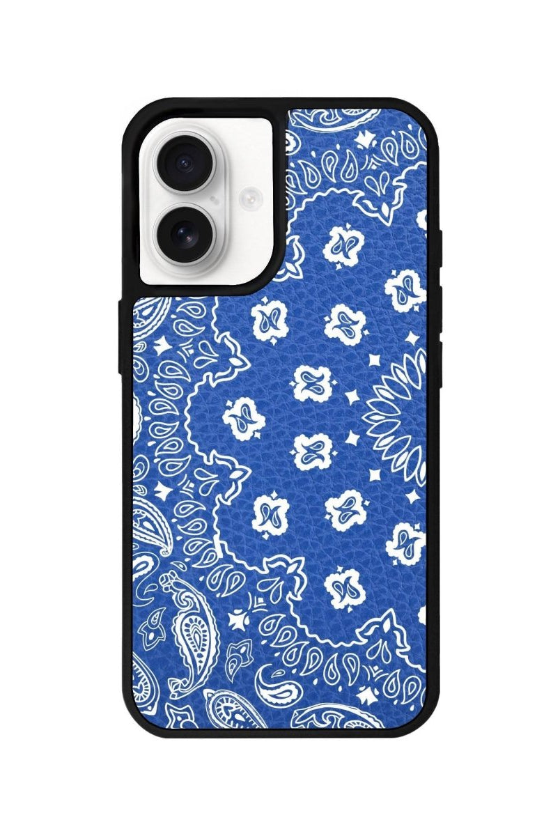 iPhone 16 Paisley Leather Vegan Deri Telefon Kılıfı Mavi - SUMTHINCS