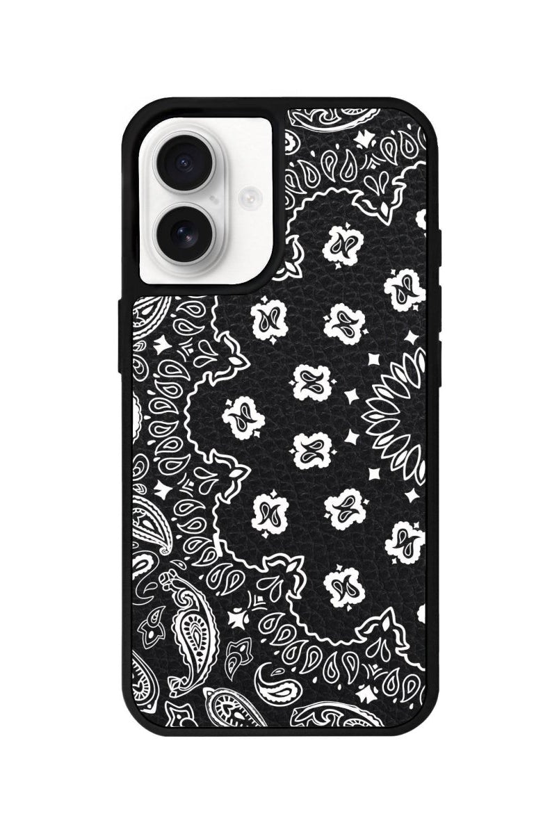 iPhone 16 Paisley Leather Vegan Deri Telefon Kılıfı Siyah - SUMTHINCS