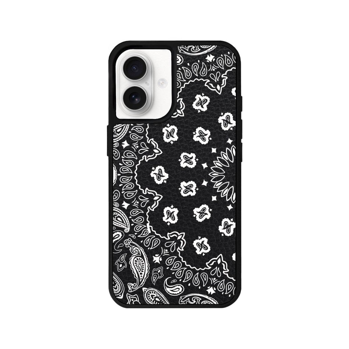 iPhone 16 Paisley Leather Vegan Deri Telefon Kılıfı Siyah - SUMTHINCS