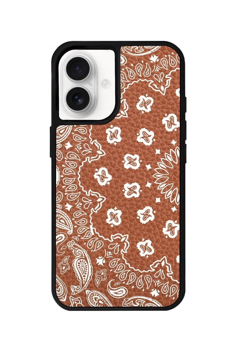 iPhone 16 Paisley Leather Vegan Deri Telefon Kılıfı Kahverengi - SUMTHINCS