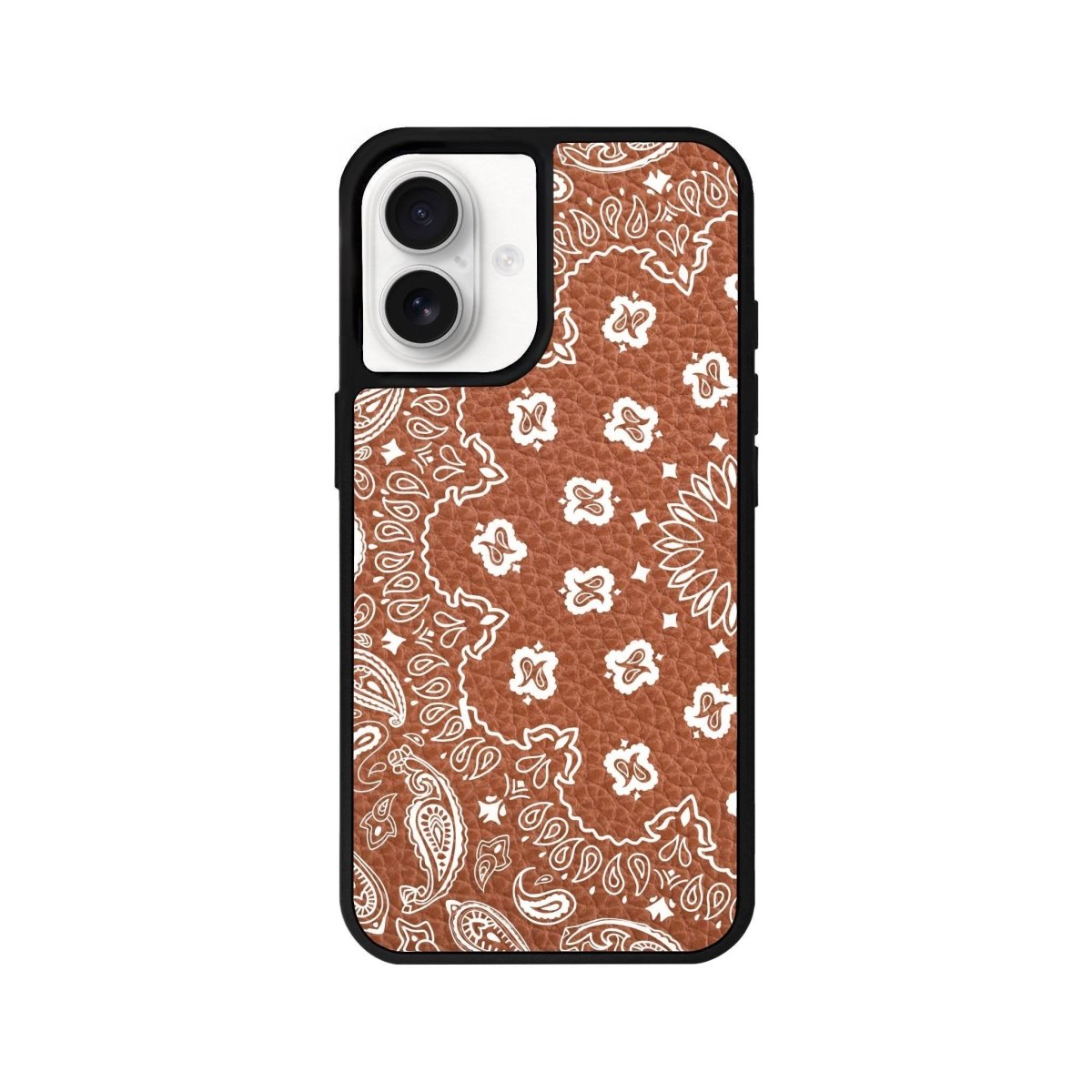 iPhone 16 Paisley Leather Vegan Deri Telefon Kılıfı Kahverengi - SUMTHINCS