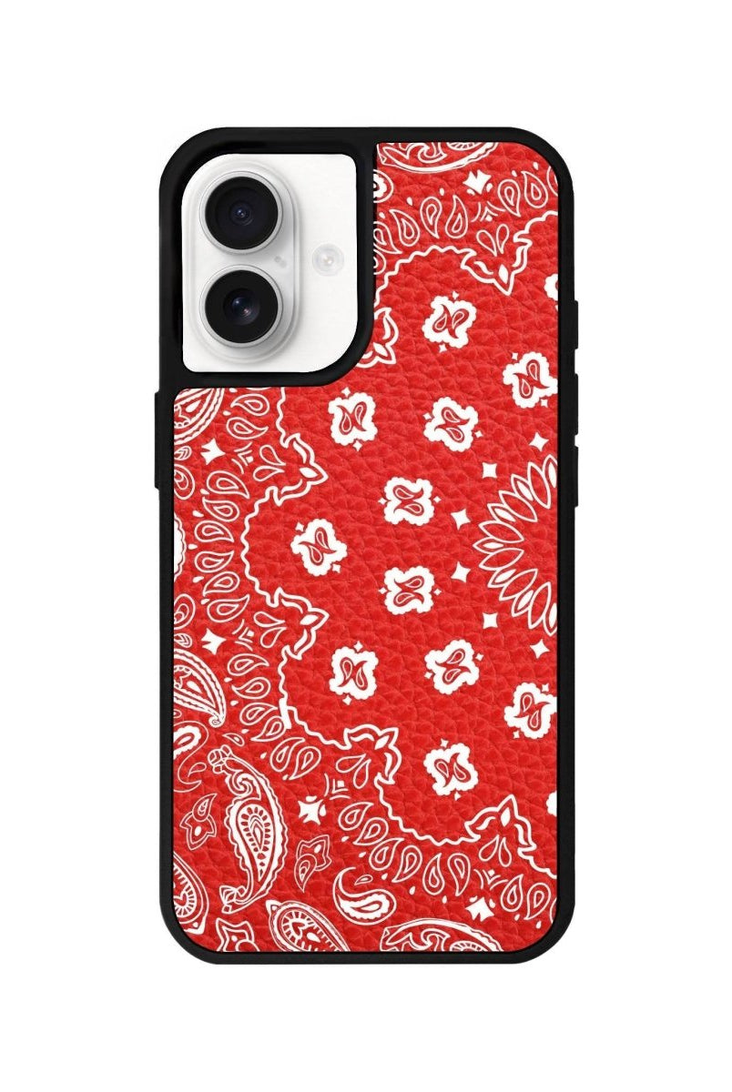 iPhone 16 Paisley Leather Vegan Deri Telefon Kılıfı Kırmızı - SUMTHINCS