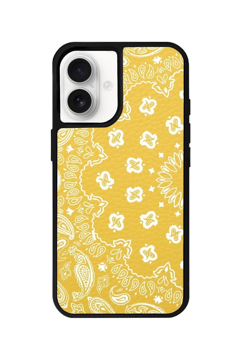 iPhone 16 Paisley Leather Vegan Deri Telefon Kılıfı Sarı - SUMTHINCS