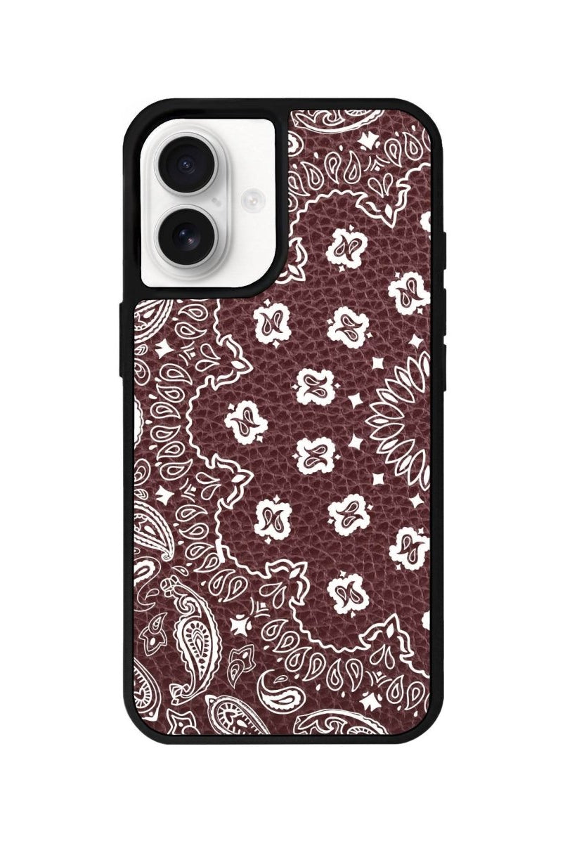 iPhone 16 Paisley Leather Vegan Deri Telefon Kılıfı Bordo - SUMTHINCS
